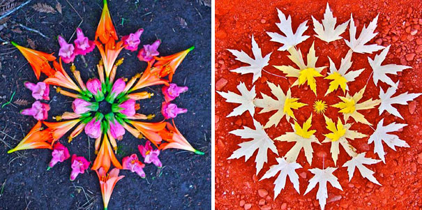 曼陀罗花卉拼出五颜六色的图案，太美了